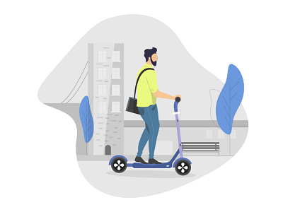 Man Riding Electric Scooter To Work abstract adobe illustrator business city design electric electrical graphic graphicdesign illustrator man minimal minimalism minimalist scooter scooters town vector web webdesign