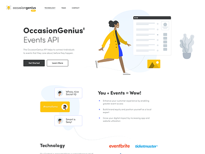 OccasionGenius API Landing Page branding design illustration website