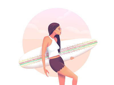 Surfgirl beach fashion illustration girl illustration illustrator model ocean pink pose sea shades sunglasses sunset sunsets surf surfboard surfgirl woman