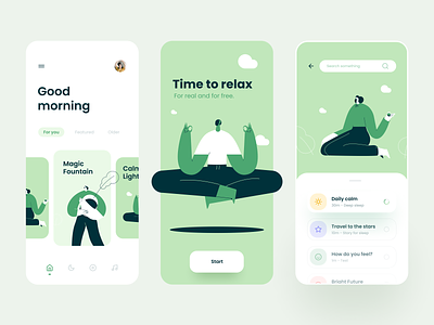 Meditation Mobile App app app design card clean design green illustration ixda meditation menu minimal mobile mobile app mobile menu product design ui user experience user interface ux yoga