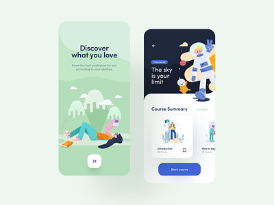 Find your vocation app app design colorful courses design flat illustration ixda learn learning app minimal minimalist product design school study ui user experience user interface ux vector