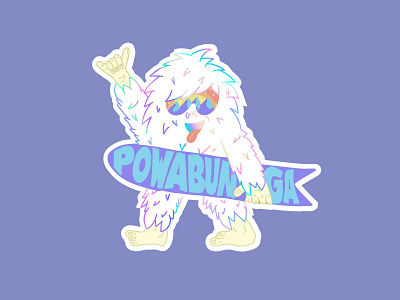 Powabunga Yetti abominable snowman apres character design design graphic design heyhaygoods illustrate illustration lake tahoe mountains procreate snow snowboard sticker design stickers yeti yetti