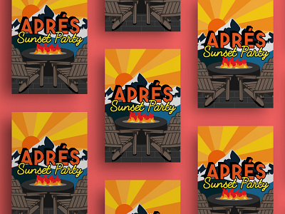 Aprés Sunset Party apres drinks fire pit illustration illustration art lake tahoe snow snowboard sunset tahoe typography typography poster