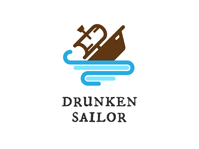 Drunken Sailor Brewery Logo boat design logo logo design logotype mark ship symbol vector water waves