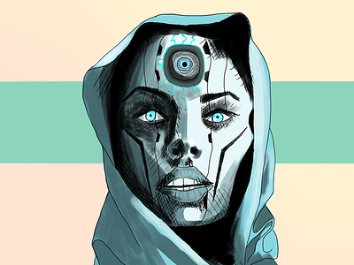 Robot 🤖 cyberpunk face painting portrait robot study woman