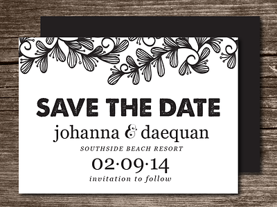 Doodle Swirl Leaves Save the Date blackwhite design doodle invitation leaves marriage patterned save the date simple swirl typeface wedding