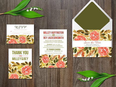 Watercolor flower wedding suite invitation
