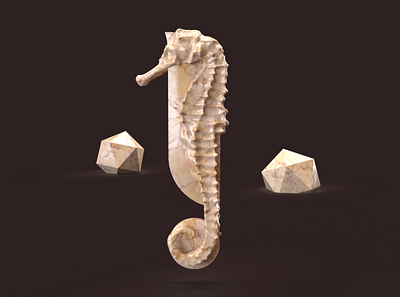 Marble Seahorse. Luz Arenas. 3d art dark marble seahorse