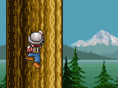 Lumberjack ios game mock up mt hood pixel art