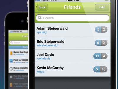 Friend Index screen ios iphone mockup