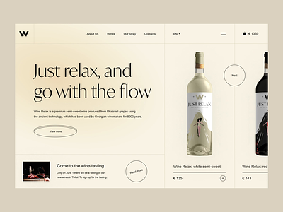 Wine shop Just relax animation bottle clean drink food landing page motion graphics restaurant uidesign uiux website white wine winery wineshop