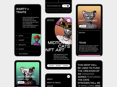 NFT landing page mobile animation blockchain cats coin cryptocoin cryptocurrency cryptodesign dapp dex ecosystem ethereum game meta metaverse mint mobile nft token ui