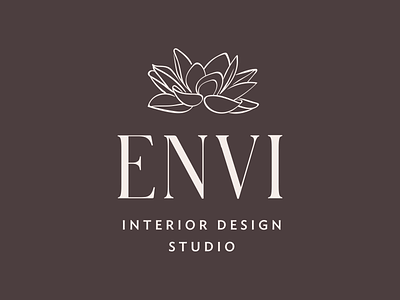 Envi Logo botany calligraphic flower ink interior design logo lotus mark organic pen petals plant typography