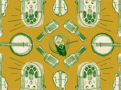 Chris Bingman Pattern banjo beard country music design grid illustration mandolin microphone mike music musician pattern radio retro rustic vintage