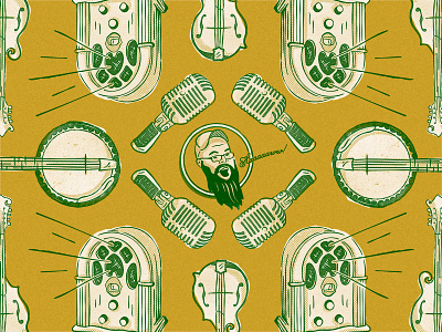 Chris Bingman Pattern banjo beard country music design grid illustration mandolin microphone mike music musician pattern radio retro rustic vintage