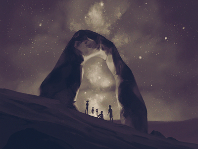 In It Together art desert digital illustration illustration nature night sky rock starry sky stars team