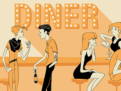 The Diner diner illustration inking people