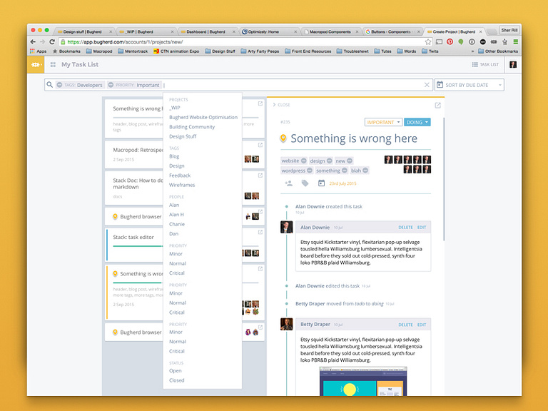 Bugherd Tasklist filter by Sher Rill Ng on Dribbble