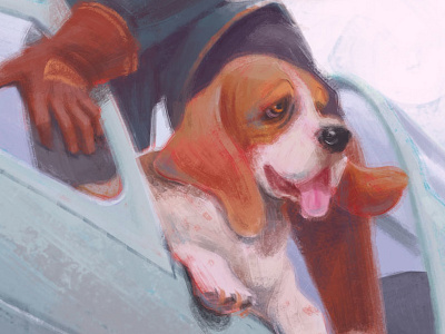 Sky Explorer (detail) aviator basset hound character design digital painting dog illustration