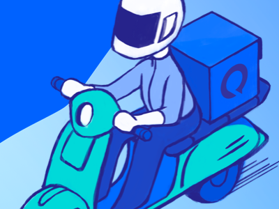 Delivering help... deliver illustration mystery box rider scooter vespa