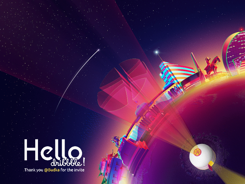 Hello Dribbble! debut dribbble earth hello illustration invitation mongolia space thanks