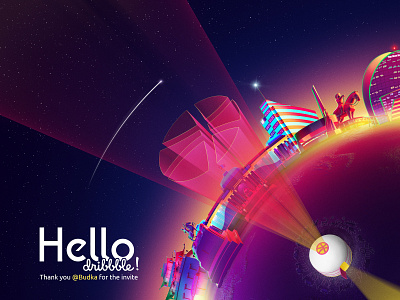 Hello Dribbble! debut dribbble earth hello world illustration invitation mongolia space thanks