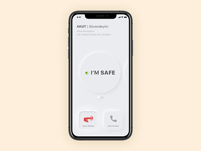 AKUT | I'm Safe App akut app app design application emergency help button mobil app neuromorphic safe and sound sos button ui user experience user interface ux