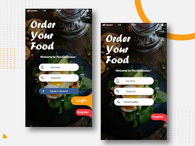 Food Delivery App Login And Register Page app app design design illustration logo mobile ui uidesign uiux user experience design ux vector