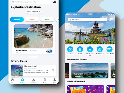 Home and Explore page Travel guide app IOS