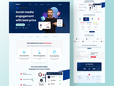 Socia Media Landing Page branding engagement follower graphic design hero header instagram landing page member social media telegram ui website youtube