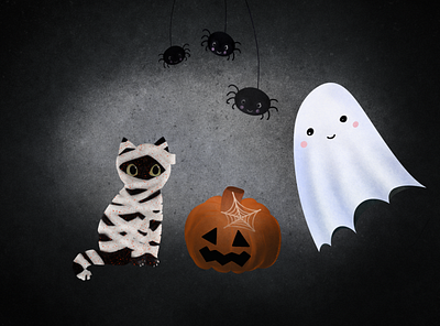 Halloween cat ghost halloween illustration moomy procreate pumpkin spiders