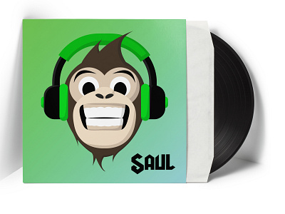 Vinyl Cover for Saul branding dj flat green headphones icon illustration logo minimal monkey music techno vector vinyl vinyl cover