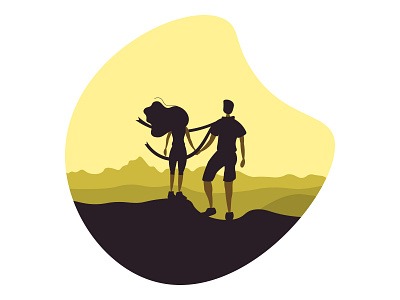 Looking at Mont Blanc alps couple flat illustration minimal montblanc mountains sunset vector