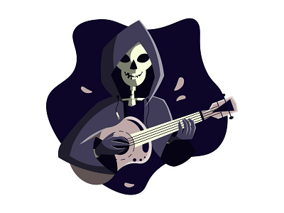 Happy Halloween! death drawing flat grim reaper guitar halloween illustration minimal music reaper skeleton ukulele vector