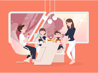 Family breakfast design drawing family food gadget games graphic design illustration illustrator morning vector