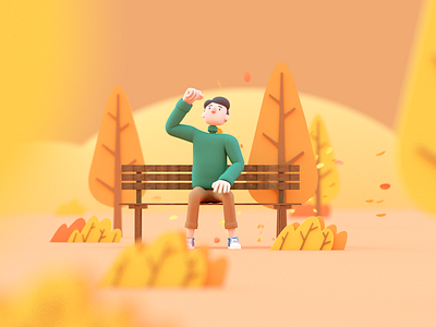Autumn 3d 3d animation alone animation autumn character cinema4d lowpoly motion orange people tree yellow