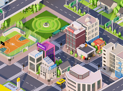 CITY 3d 3d animation 3d art animation building cinema4d city design field garden house isometric isometric art lowpoly office traffic light wayfinding