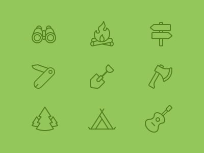 Camp Icons binoculars campfire forest glyphs guitar hatchet knife pocket route shovel tab tent