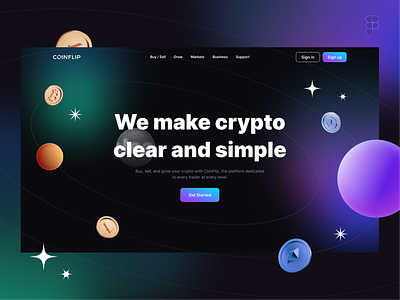 Cryptocurrency Landing Page 2022 3d coins color crypto cryptocurrency dark design finance glassmorphism gradient illustration landing logo neon noise ui ux vector web