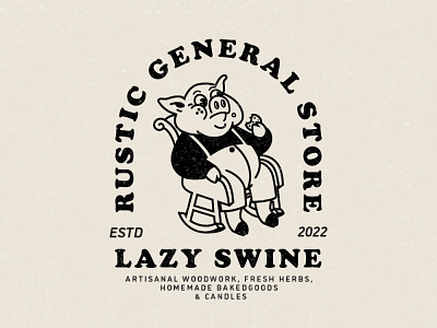 Logo Submission for Rustic General Store animal cartoon cute cute animal design illustration logo pig rocking chair vector