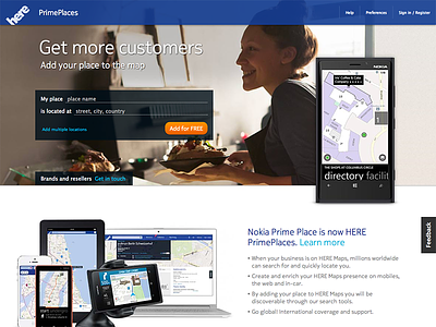 HERE PrimePlaces Landing Page (formerly Nokia Prime Place) here here primeplaces landing landing page nokia nokia prime place prime place primeplaces