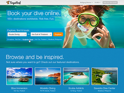 TangaReef desktop web diving landing online tangareef web