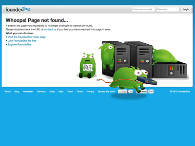 Founder2be's 404 page 404 co founder error error page founder founder2be landing landing page startup