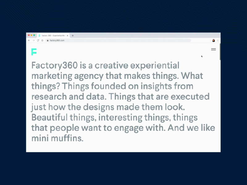 Factory360 website preview animation branding design identity design logo mobile ui rapid prototyping rebrand typography ui web website design