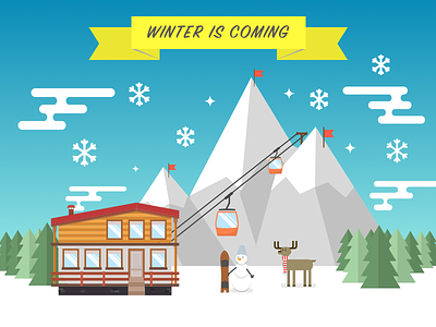 Winter is coming deer forest gondola illustration illustrator mountain shalet snow snowboard snowman winter