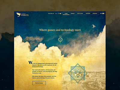 Vinari Homepage art clouds deco lineart sky ui vector watercolor web