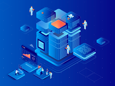 Caylent Isometric Illustration 3d aws blue cartoon devops future google gradient isometric kubernetes parallax server tech