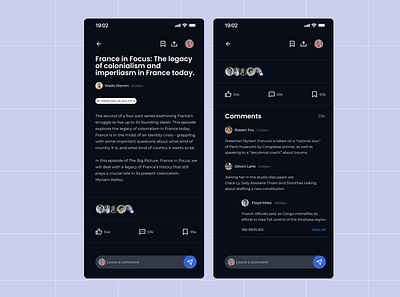 News App Exploration Design: Dark Version app design mobiledesign newsapp productdesign ui uidesign ux uxdesign