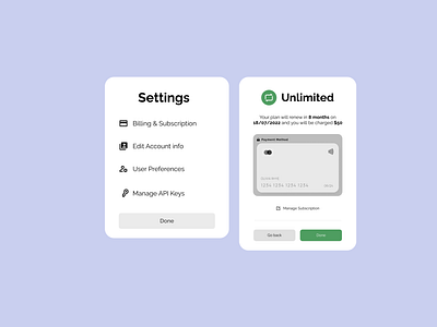 Billing and Subscription Modal Design