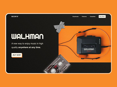 Walkman Landing Dark Mode minimal retro ui ux web design